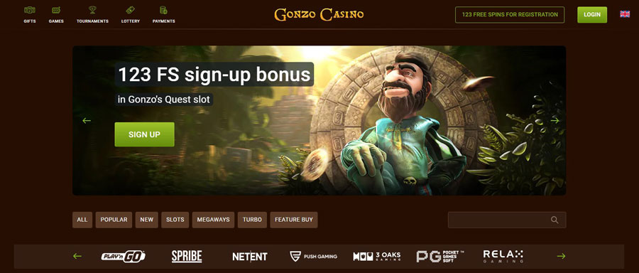 123 No Deposit Free Spins for registration at Gonzo Casino