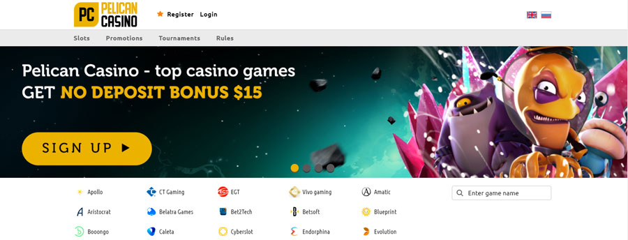 €/$ 15 No Deposit Bonus for registering at Pelican Casino