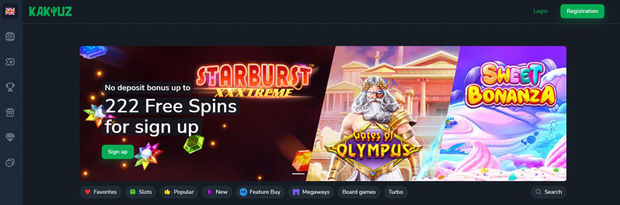 222 No Deposit Free Spins for registration at Kaktuz Casino