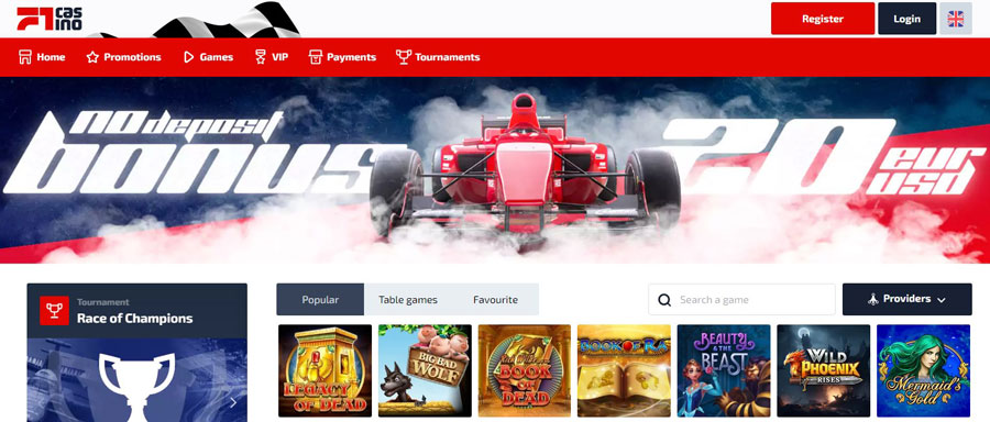 F1 casino: €/$ 20 No Deposit Bonus for registration