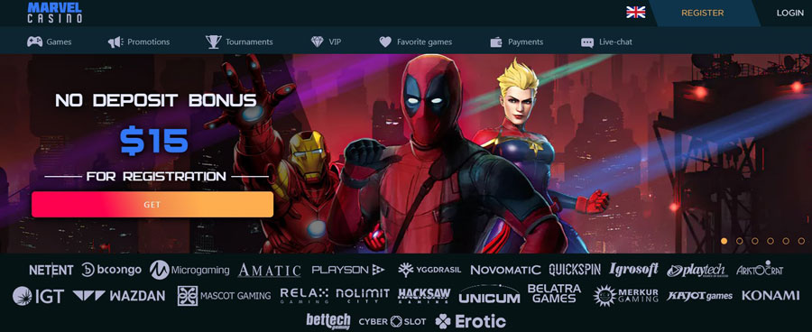 Marvel Casino €/$ 15 No Deposit Bonus for registration