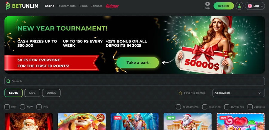 50 Free Spins No Deposit for registration at BetUnlim Casino
