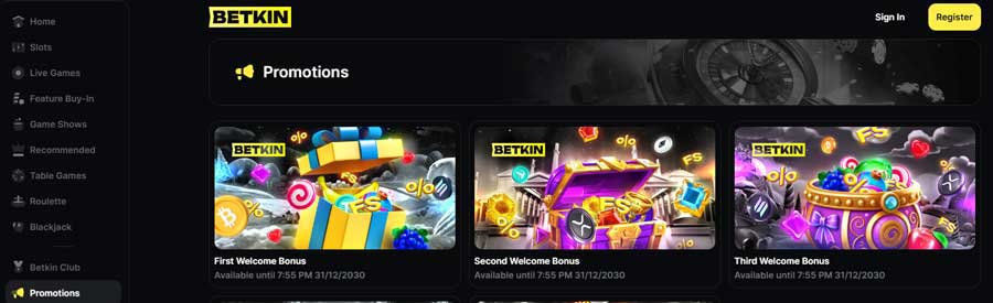 Betkin Casino EN 100 100FS on 1st Deposit