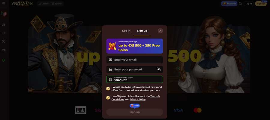 100 Free Spins No Deposit Bonus at VinciSpin Casino
